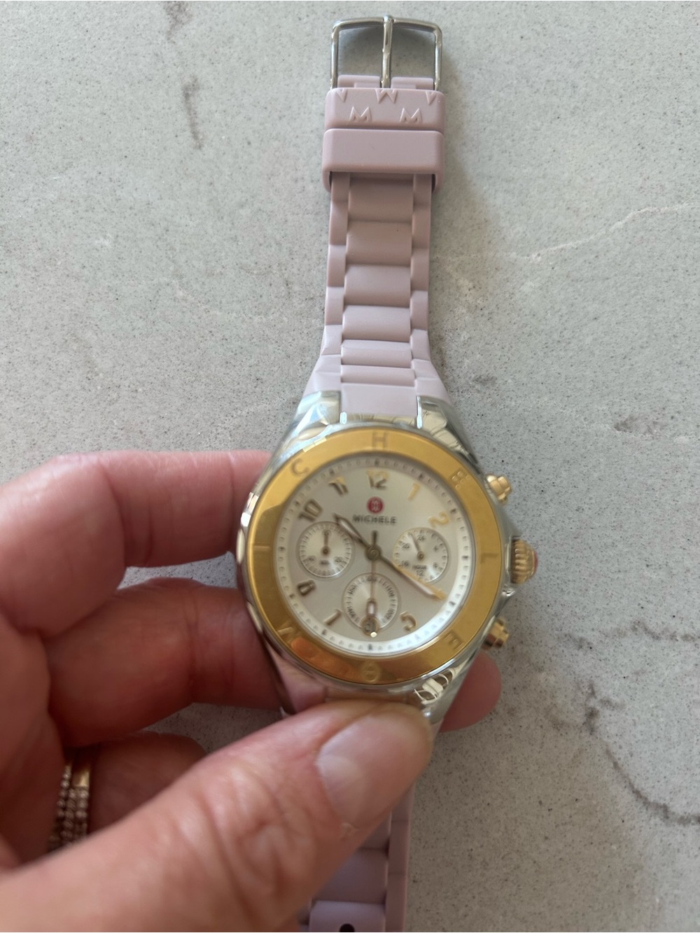 Michele Tahitian Pink and Gold Women's Chronograph Watch - Picture 6 of 8